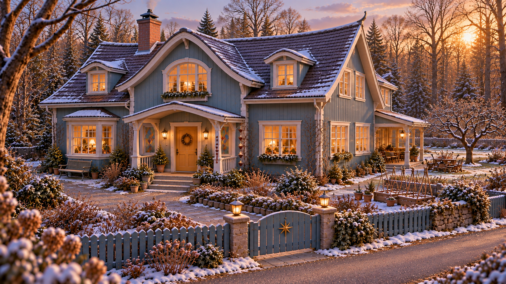 Five stylized, expanded houses